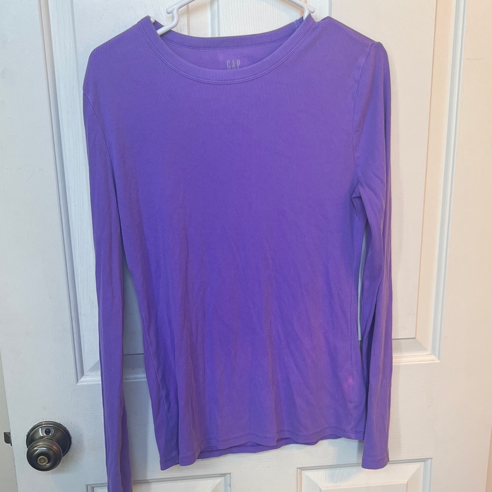 GAP Ribbed Long Sleeve Crew Top - Lavender Purple